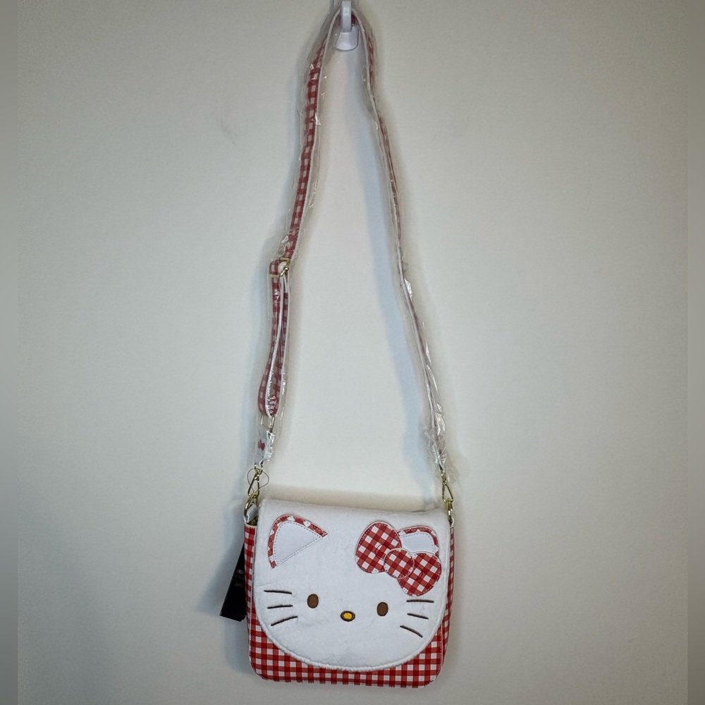 Loungefly Sanrio NWT Hello Kitty Red and White Gingham Cosplay Crossbody Bag - Picture 4 of 8